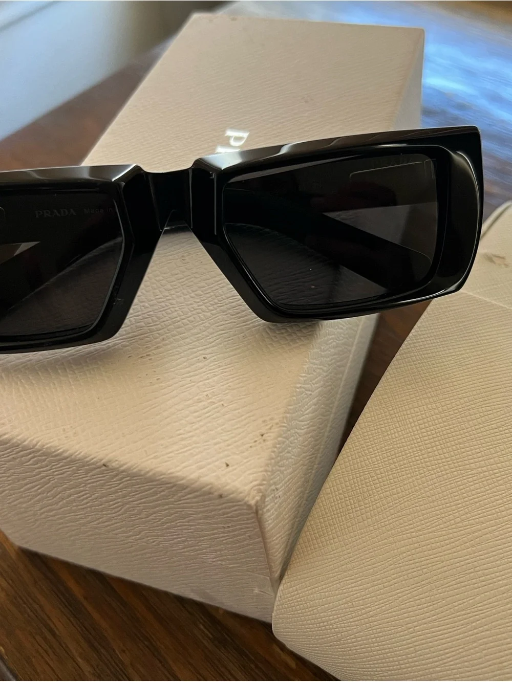 Prada Glossy Black Chunky Rectangular Sunglasses